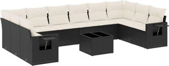 vidaXL Set De Sof&aacute;s De Jard&iacute;n 11 Pzas Y Cojines Rat&aacute;n Sint&eacute;tico Negro Vidaxl