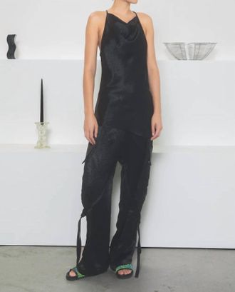 NOMIA Crinkle Satin Crossback Cami In Black