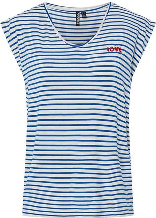 Pieces Gestreept T-shirt met V-hals en opschrift op de borst