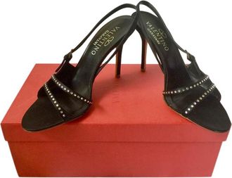 Valentino Garavani black satin crystal embellished heeled sandals Size 37