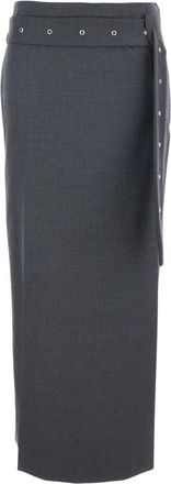 Low Classic Maxi-rok met ceintuur - Dames - Maxi Rokken - Grijs - M - Wol - Rokken
