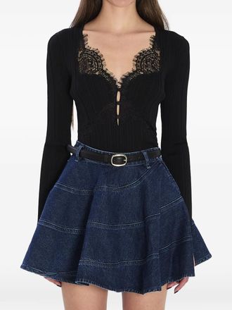 Self Portrait lace button top - Black