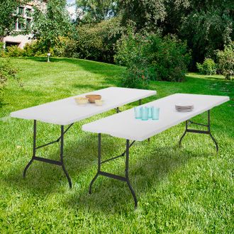 IDMarket Idmarket - Juego De 2 Mesas Plegables Port&aacute;tiles, 180 Cm, Para Camping O Recepciones