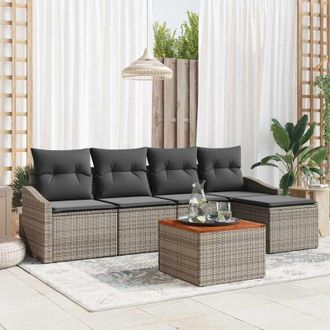 vidaXL Vidaxl - Conjunto De Sof&aacute; De Jard&iacute;n Con Coj&iacute;n 6 Pcs Gris Polirat&aacute;n