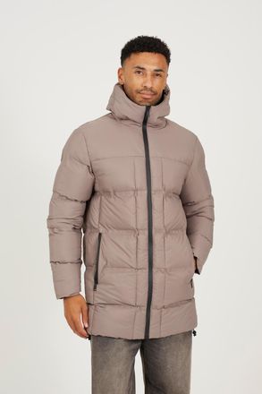Brave Soul Mens Taupe Longline Padded Hooded Jacket - Size X-Large
