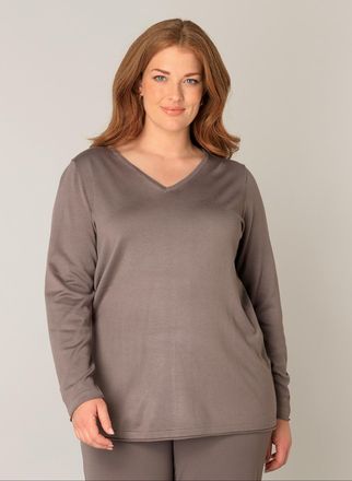 Base Level Curvy V-Ausschnitt-Pullover BASE LEVEL CURVY, Damen, Gr. 54 (56), grau (schwarz taupe), Obermaterial: 80% Viskose, 20% Nylon, regular fit, V-Ausschnitt, Pul