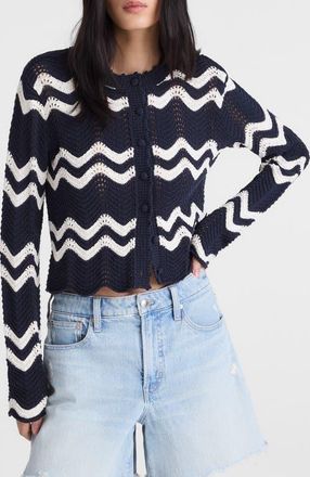 Madewell Kassa Wavy-Knit Cardigan in Navy And Ivory Wavy Stripe at Nordstrom, Size Xx-Small
