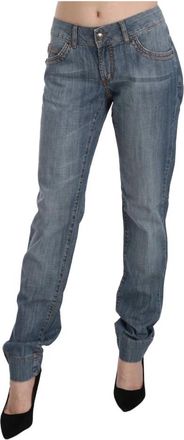 Just Cavalli Gewassen katoenen lage taille slanke spiegelschoenbroek - Dames - Slim Fit Jeans - Blauw - W31 - Katoen - Jeans