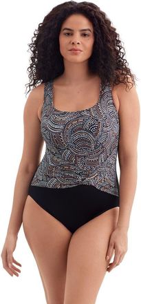 Longitude Twist Pull Sash Tank Long Torso One-Piece Swimsuit in Beaded Glam at Nordstrom, Size 18