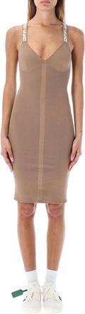 Off-white Beige V Neck Knee Length Dress