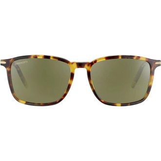 Serengeti Eyewear Lenwood Tortoiseshell Rectangle Frame Sunglasses with Green-Tinted Lenses