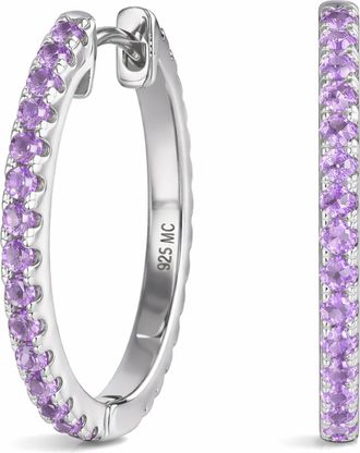 MAX + STONE 925 Sterling Silver Round Gemstone & Cubic Zirconia Split Hoop Earrings