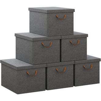 Woltu 6x Cajas De Almacenamiento Con Tapa, Caja 48x29x20cm, Gris, 27l - Woltu