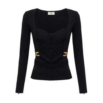 Elisabetta Franchi Long Sleeve Tops, female, Black, Size: S Stylish Nero Outerwear Jacket Aw25