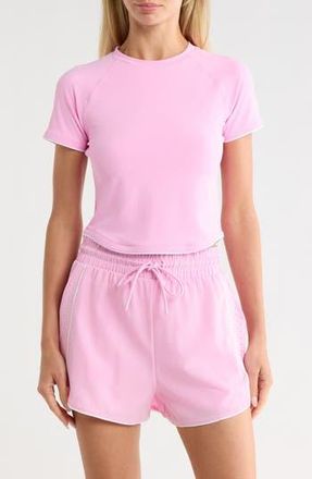 90 Degree by Reflex Nudetech Volley Club Crop T-Shirt in Pink Peony/White at Nordstrom Rack, Size X-Large