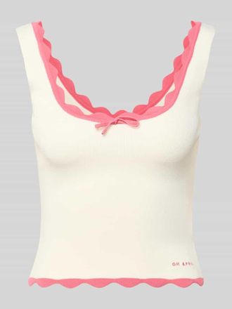 Oh April Crop Top aus Viskose-Mix mit Wellensaum Modell Anele in Weiss, Gr&ouml;&szlig;e XL