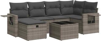 vidaXL Set De Sof&aacute;s De Jard&iacute;n 7 Pzas Con Cojines Rat&aacute;n Sint&eacute;tico Gris Vidaxl