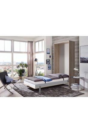 MID.YOU Mid.you Schrankbett, Eichefarben, Metall, Birke, Schichtholz, H&ouml;he ca. 18,5 cm, 140x200 cm, Federholzleisten verleimt, Schlafzimmer, Betten, G&auml;stebett