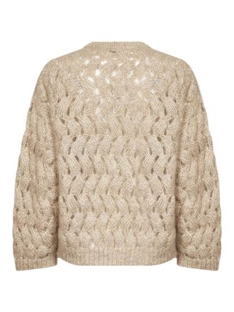 Brunello Cucinelli Womens Knit Sweater Zigzag Cable Beige Mohair