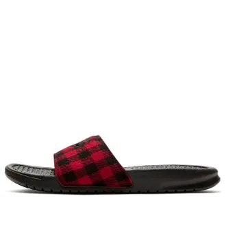 Nike (WMNS) Nike Benassi Jdi SE Plaid Splicing Red Black Slippers Red Black CK0626-001