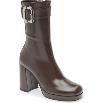 Jeffrey Campbell Bratty Block Heel Bootie in Brown Stretch at Nordstrom Rack, Size 8.5
