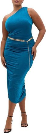 City Chic Slink Ruched One-Shoulder Body-Con Dress in Poseidon at Nordstrom, Size 10W