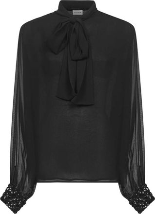 P.A.R.O.S.H. Geborduurde Georgette Zwarte Blouse - Dames - Blouses - Zwart - M - Overhemden