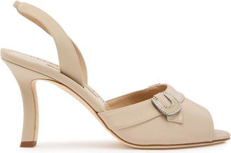Manolo Blahnik Acinta 90 Crepe de Chine Sandals - Beige - 40 (IT40 / UK7)