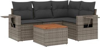 vidaXL Vidaxl - Juego De Sof&aacute;s Jard&iacute;n Con Cojines 5 Pzas Rat&aacute;n Sint&eacute;tico Gris