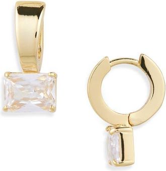 Nordstrom Cubic Zirconia Drop Huggie Earrings in 14K Gold Plated at Nordstrom