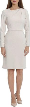 Maggy London Long Sleeve Asymmetrical-Neck Dress In Horn