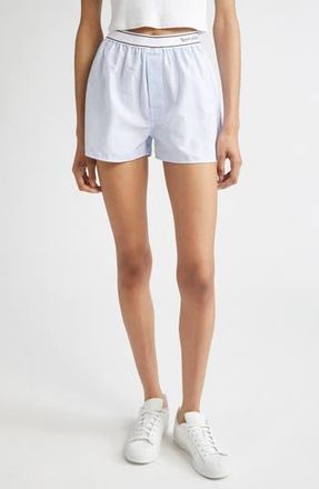 Sporty & Rich Serif Logo Oxford Boxer Shorts in Blue/White Thin Stripe at Nordstrom Rack, Size X-Large