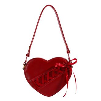 Generic Trendy Denim Heart Bag for Women, Sweet Letter Embroidery Convertible Leather Strap Armpit Shoulder Bag