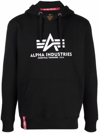 Alpha Industries logo drawstring hoodie - men - Cotton/Polyester - L - Black