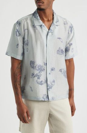 Open Edit Floral Print Short Sleeve Button-Up Shirt in Grey Illuminated Blooms at Nordstrom, Size Xx-Large