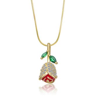 Rachel Glauber Eternal Bloom 14K Gold Plated Rose Pendant Necklace