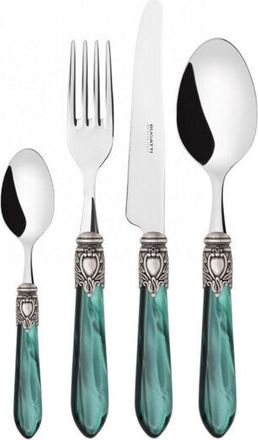 Bugatti Set posate 24 pezzi in astuccio di legno Oxford ghiera argento antico Verde Madreperla Bugatti