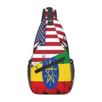 Generic Half Ethiopian Flag Vintage Ethiopia American Chest Bag Anti Theft Shoulder Bag Adjustable Crossbody Bags For Men Shopping Workout