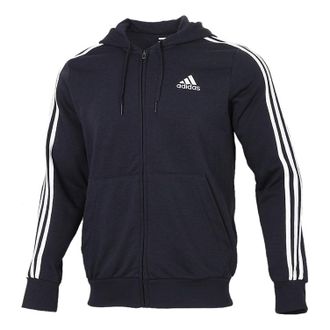 adidas M 3S FT FZ HD Knit Hooded Jacket Blue GK9033