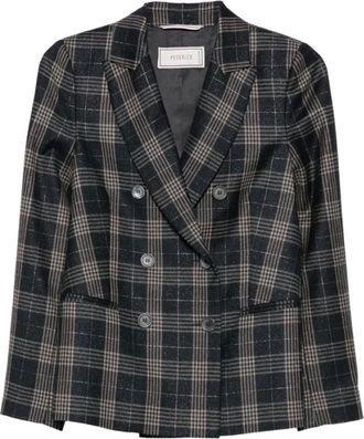 PESERICO Jassen, Dames, Grijs, S, Gekreid Blazer met Dubbele Rij Knopen