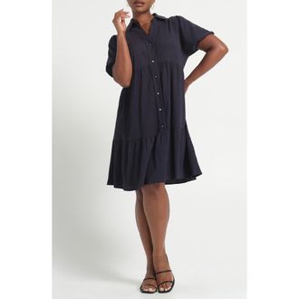 Estelle Abbigail Short Sleeve Tiered Dress in Navy at Nordstrom, Size 18W