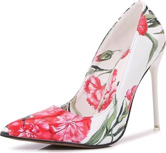 Generic White,9.5 UK,Womens High Stiletto Heels Pointy Closed Toe Pumps Colorblock Printed Slip-on Pumps Patent Leather Evening Party Prom Dress Shoes