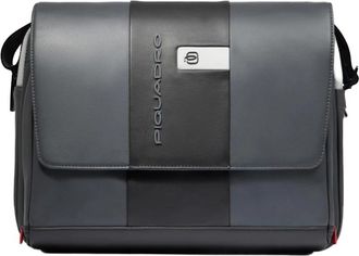 Piquadro Messenger laptop bag in leather with Air Pods pocket- Rfid and shock-absorbing protection - Heren - Laptoptassen - Grijs - ONE Size - Tassen