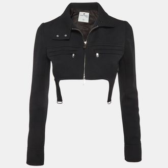 Courr&egrave;ges Courreges Paris Black Stretch Crepe Suspender Crop Jacket