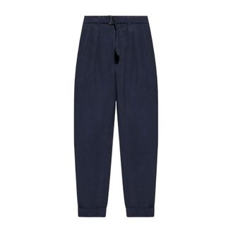 Officine G&eacute;n&eacute;rale Midnight Blue Trousers with Belted Waist - male - Officine G&eacute;n&eacute;rale - Straight Trousers - Blue - 2XL - Trousers