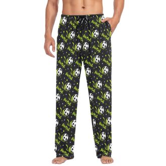 Alaza Mens Pajama Bottoms Green Splash Football Cotton Pajama Pants for Men with Pockets Lounge Pants Sleepwear, L