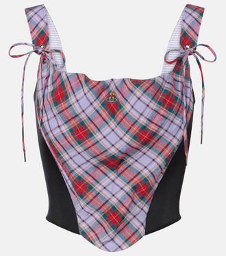 Vivienne Westwood Puppy tartan linen and mesh bustier top