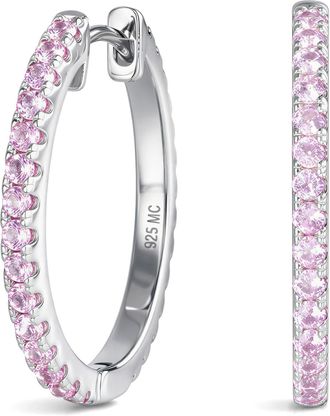 MAX + STONE 925 Sterling Silver Round Gemstone & Cubic Zirconia Split Hoop Earrings