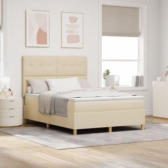 vidaXL LED Box Spring Bed with Mattress Cream 140 x 190 cm Fabric vidaXL