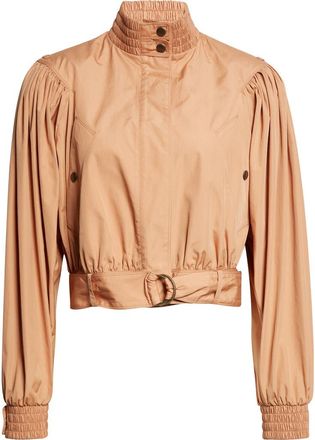 Chlo&eacute; Crop Gathered Cotton Poplin Jacket in Reef Shell at Nordstrom, Size 10 Us
